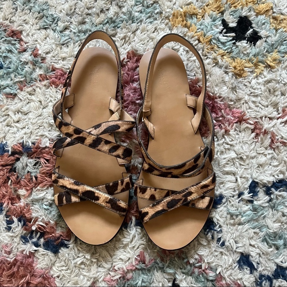 J. Crew Cross-strap Sandals in Leopard Calf Hair 8 - Picture 2 of 4